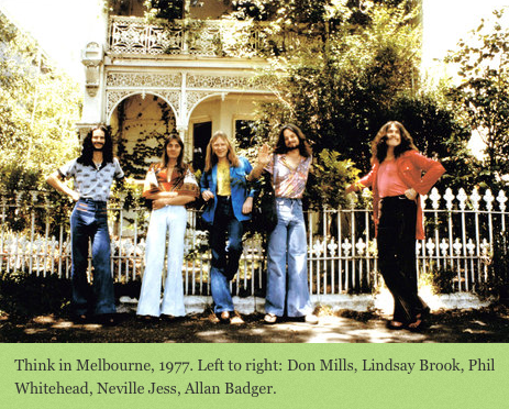Think in Melbourne, 1977. Left to right: Don Mills, Lindsay Brook, Phil Whitehead, Neville Jess, Allan Badger.